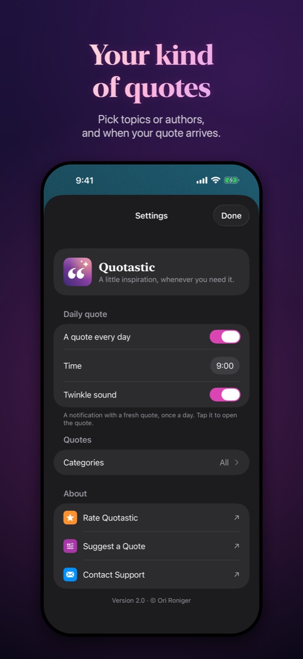 Choosing topics and authors on iPhone