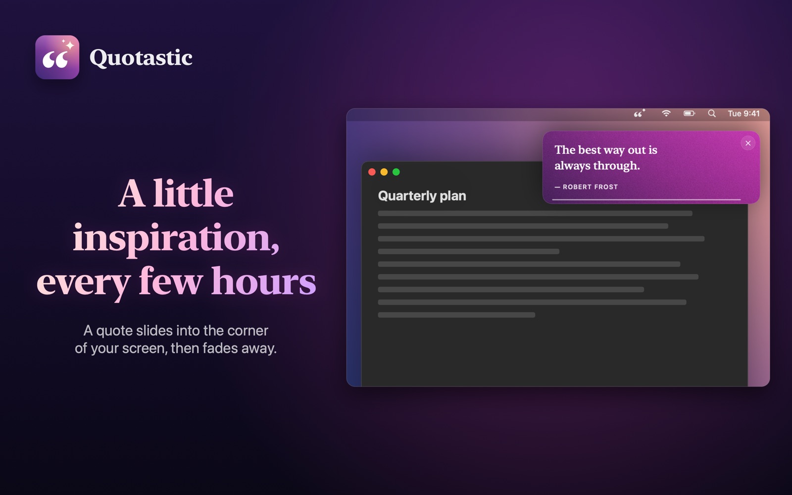A quote card in the corner of a Mac screen, beside a document
